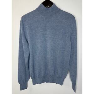 Canali Mock Neck Wool Sweater Lightweight Blue Slim Fit Blue Preppy M